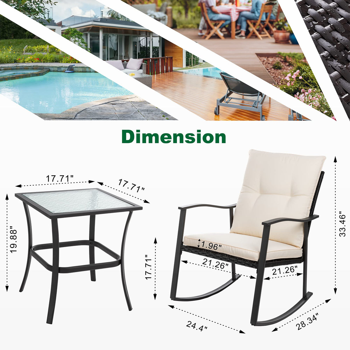 Outdoor 3-Piece Rocking Bistro Set