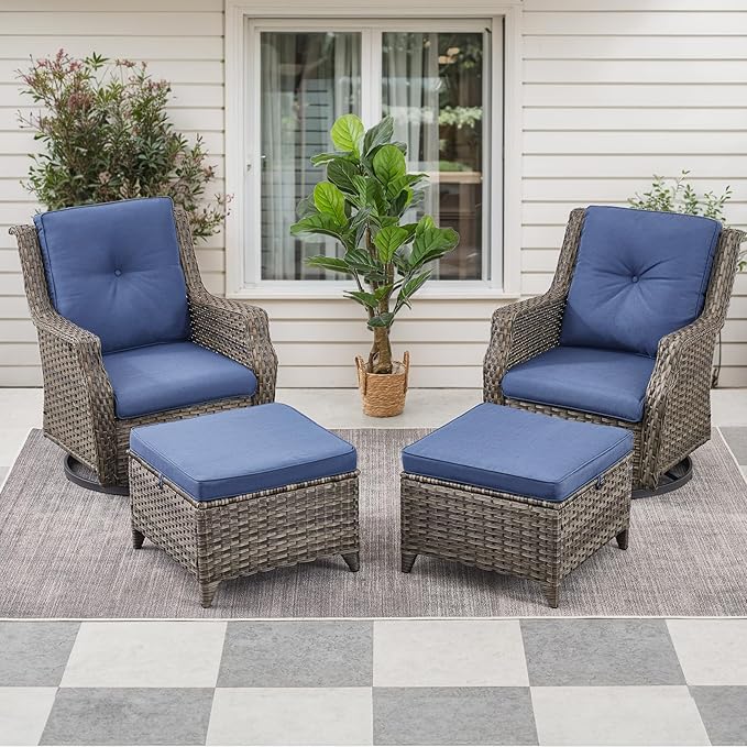 6 Pieces Patio Furniture Set - Wicker Patio Conversation Sets