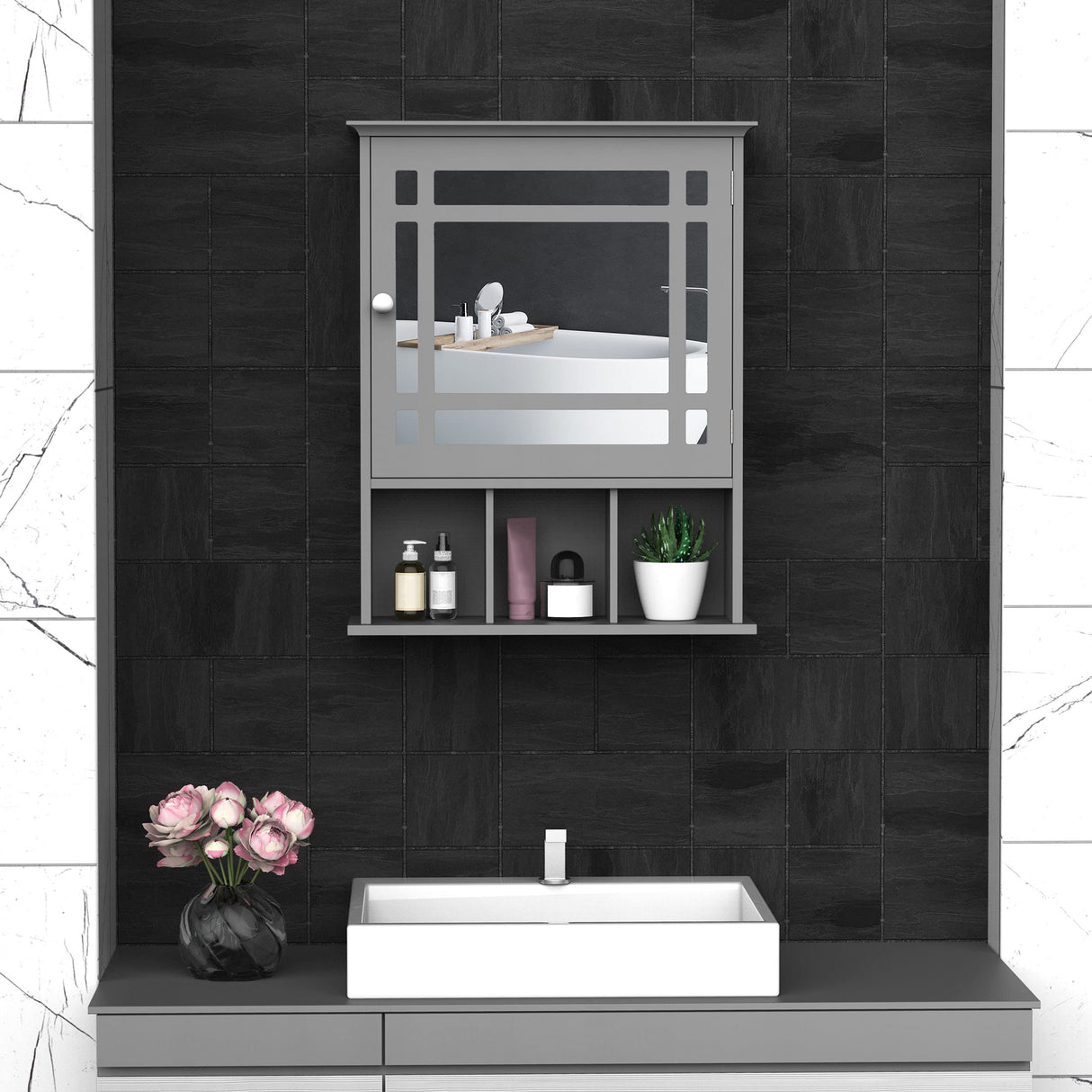 Bathroom Medicine Cabinet with Mirror, Wall Mounted Mirror Cabinet