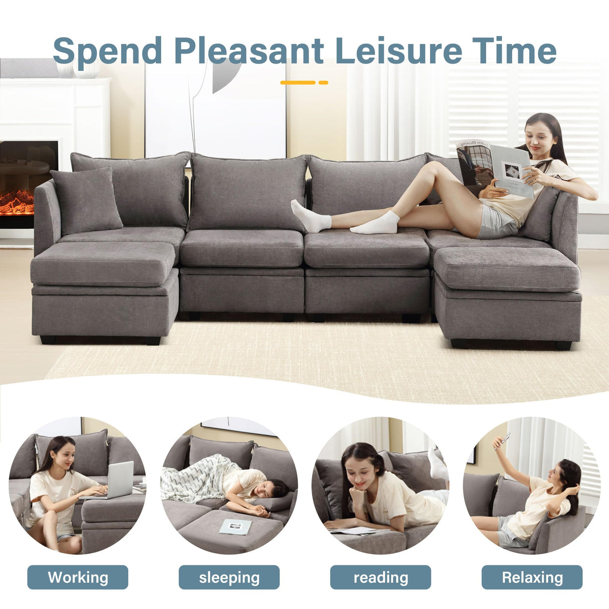 Modular Sectional Sofa, Convertible U Shaped Sofa Couch with Storage