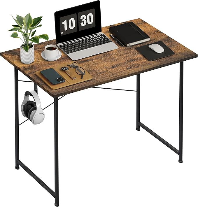 Small Space Writing Desk with Headphone Hooks, Modern Simple Design