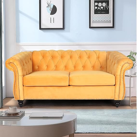 Velvet Chesterfield Chair, Mid-Century Modern Single Sofa Chair