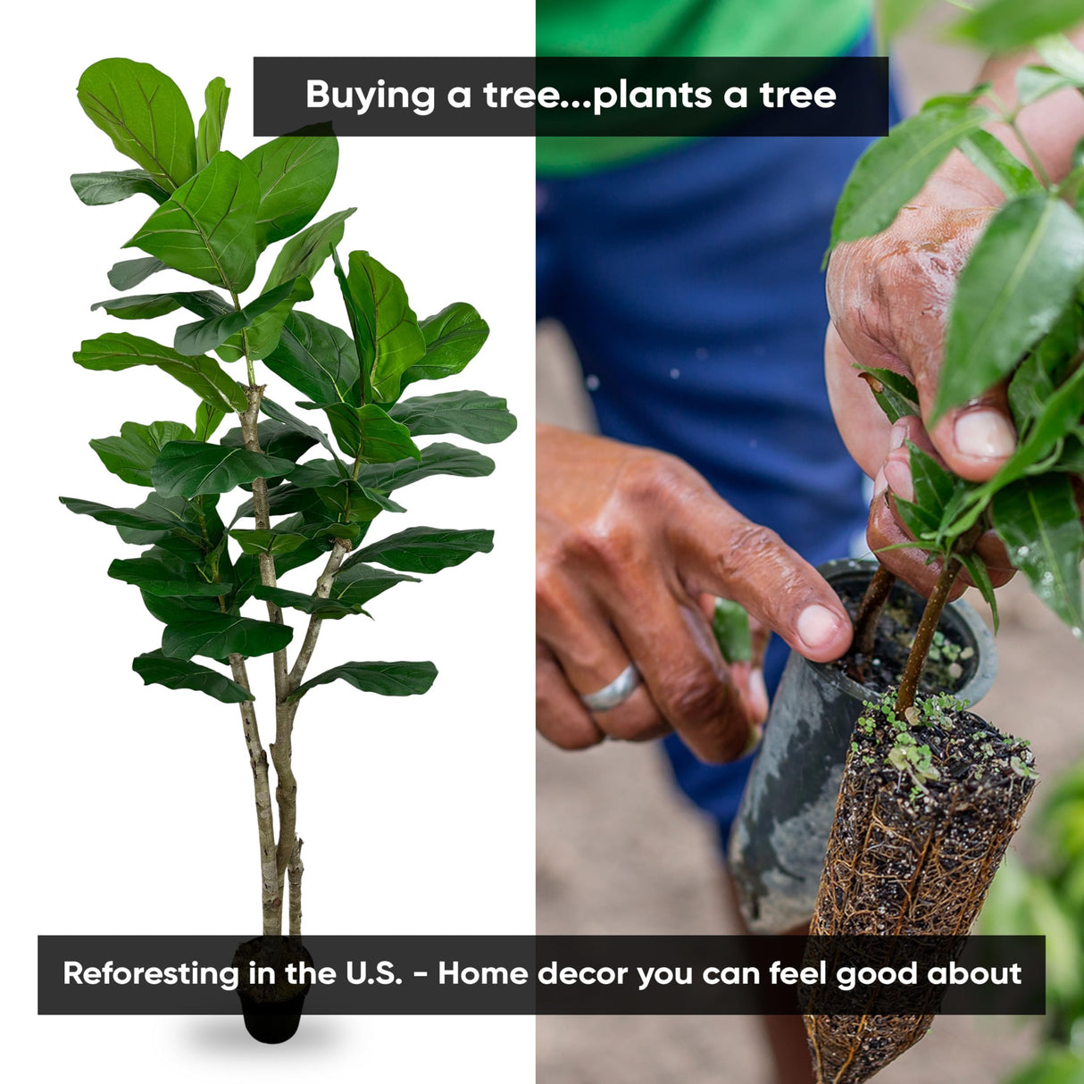 Handmade 7' Artificial Large Leaf Fig Tree - Artificial Tree Home and Office Decor - Real Touch - Living Room or Office