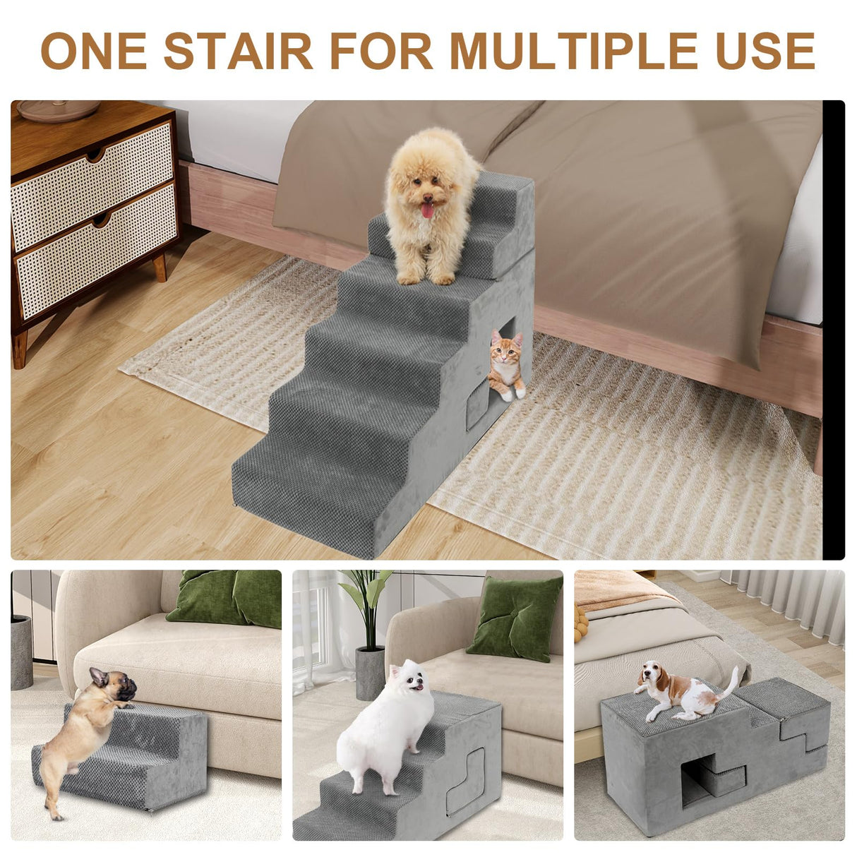6-Step Dog Stairs for High Beds - 27" Height