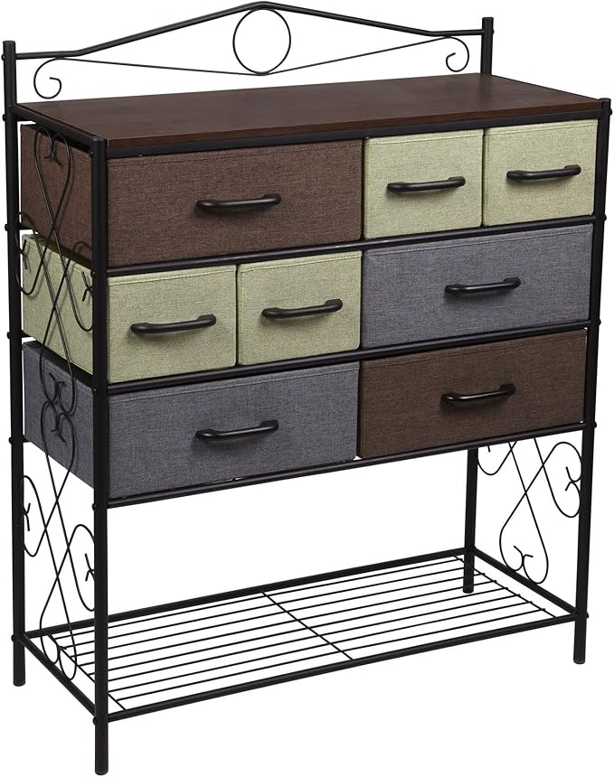 Victoria Dresser Nightstand Storage Organizer with 4 Brown Drawers Black Metal Frame and Mid Century