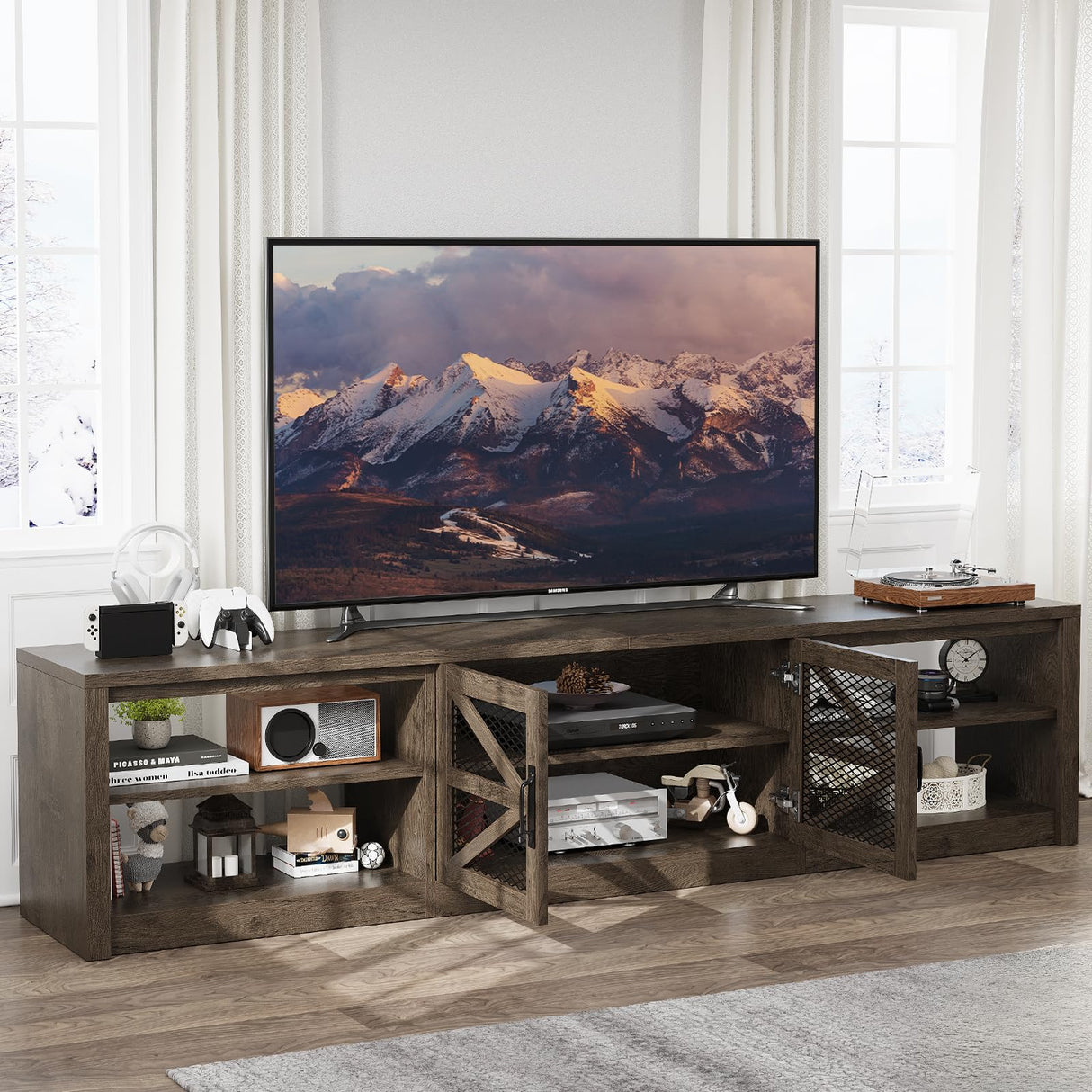 78.7" Farmhouse TV Stand with LED Light for 90 inch TV