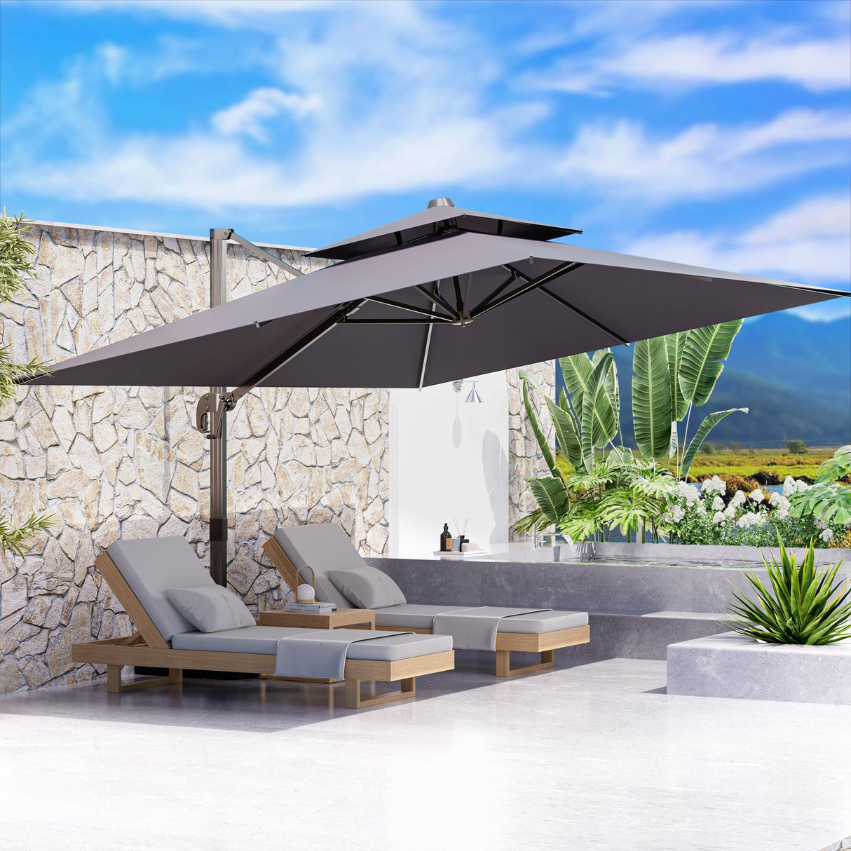 10' X 13' Outdoor Patio Umbrella Large Rectangle Cantilever Umbrella Heavy Duty 360