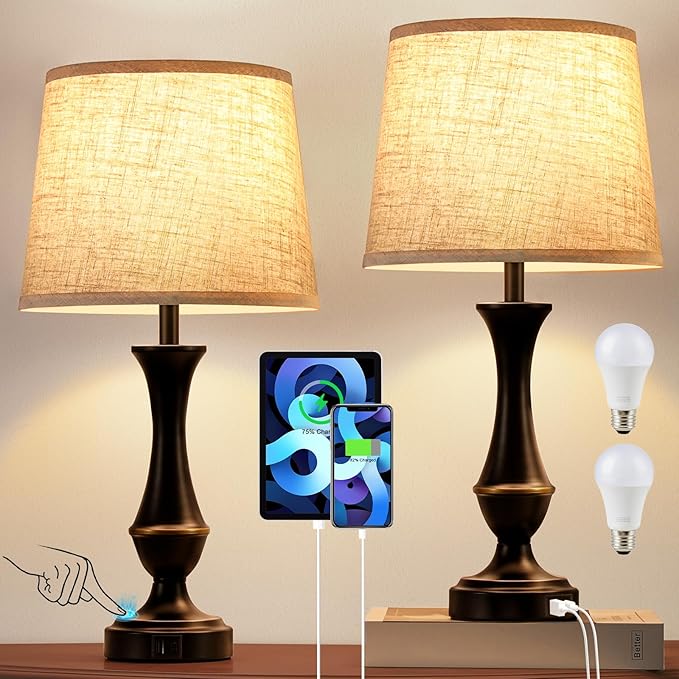 Touch Lamps for Bedrooms Set of 2 - Nightstand Table Lamp