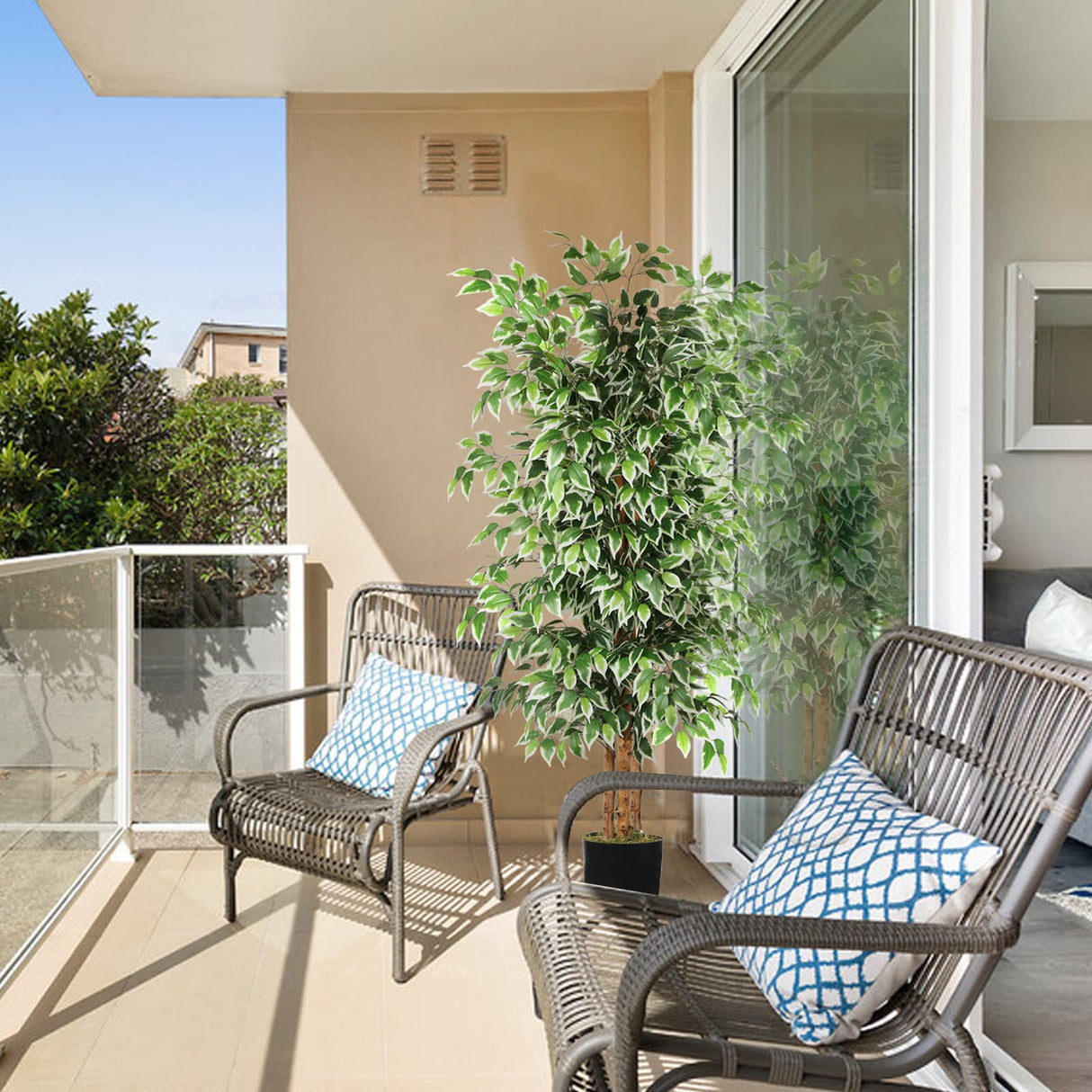 6ft Artificial Tree Ficus, Tall Faux Trees Indoor with Natural Trunk