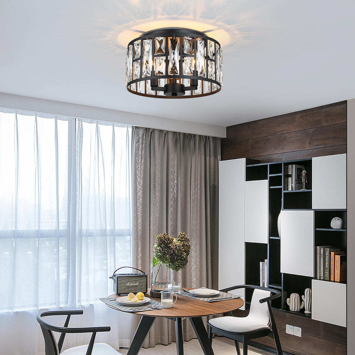 12" Black Crystal Ceiling Light and Chandelier