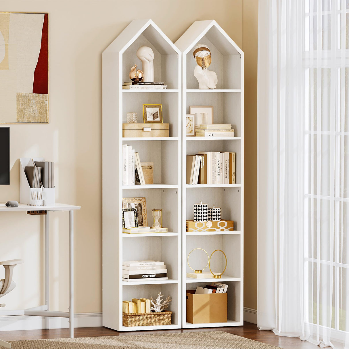 73" Tall Narrow Bookshelf, Modern Open 5 Tier Bookcase, Wooden Shelf Stand for Small