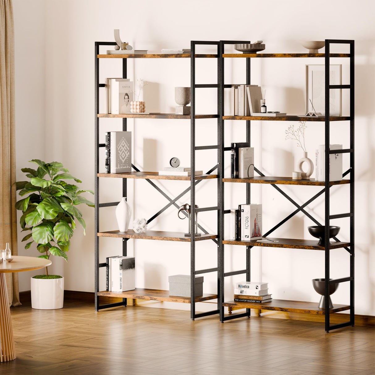 Bookshelf, 5 Tier Bookshelf, Tall Bookcase Shelf for CDs/Movies/Books, Home Office