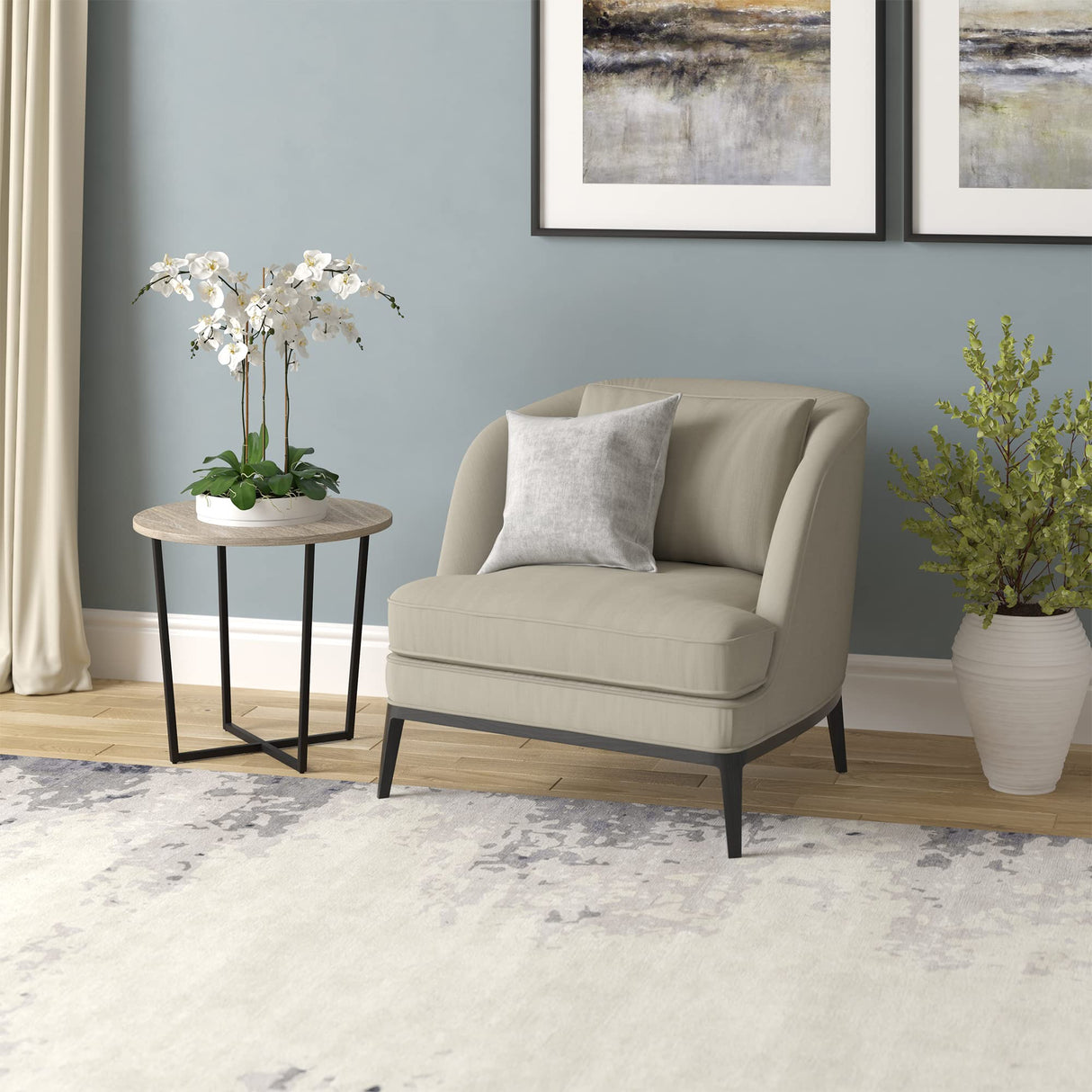 Side Table, 22" Wide, Blackened Bronze/Antiqued Gray Oak