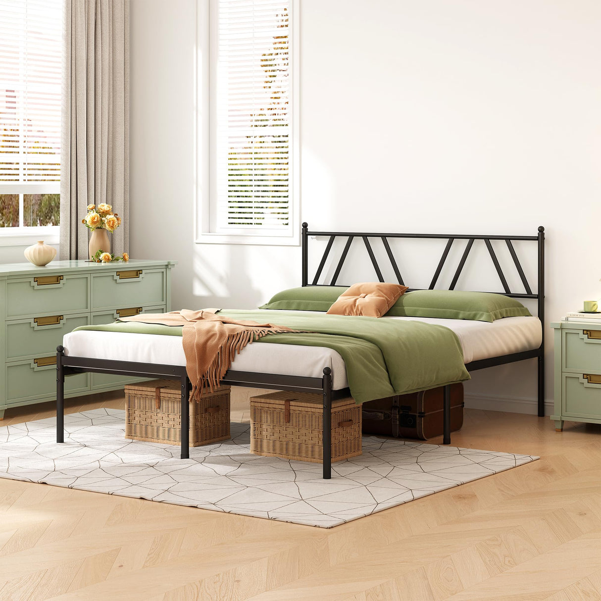 14-Inch Metal Platform Bed Frame with Headboard - Queen Size