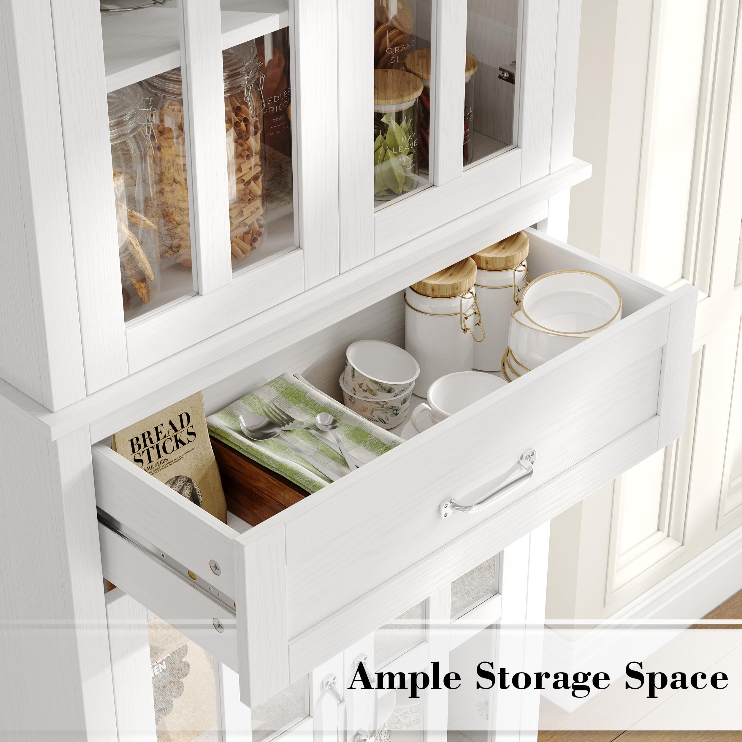 71'' Kitchen Pantry Cabinet, Tall Kitchen Cabinet Pantry Cabinet with Glass Doors