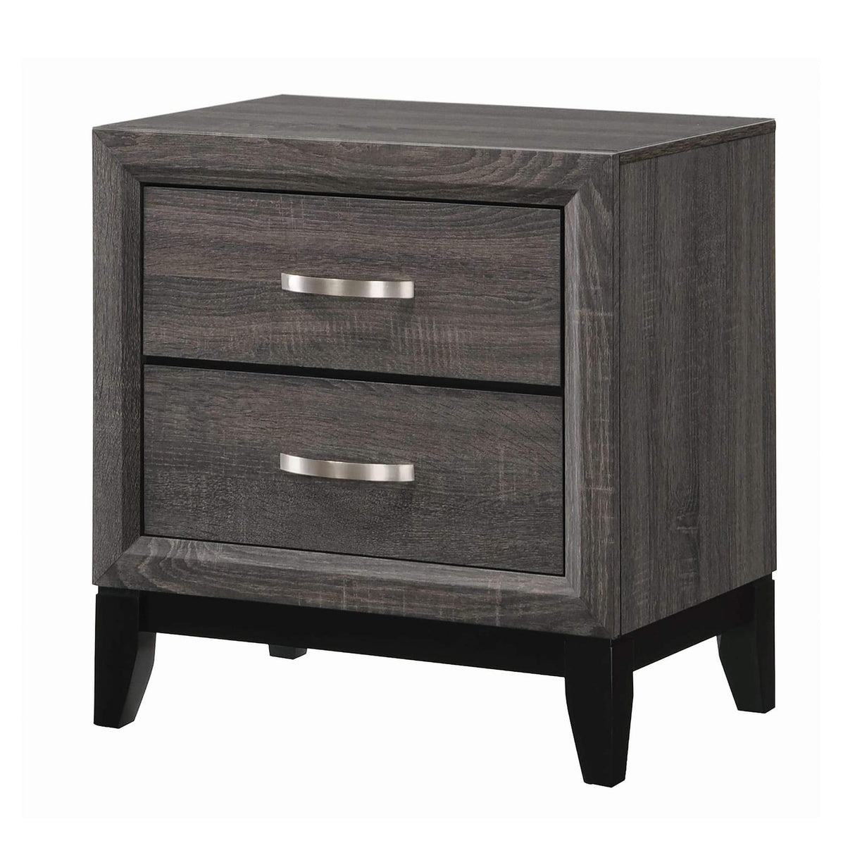 Nightstand with 2 Drawers and Chamfered Legs, Gray and Black