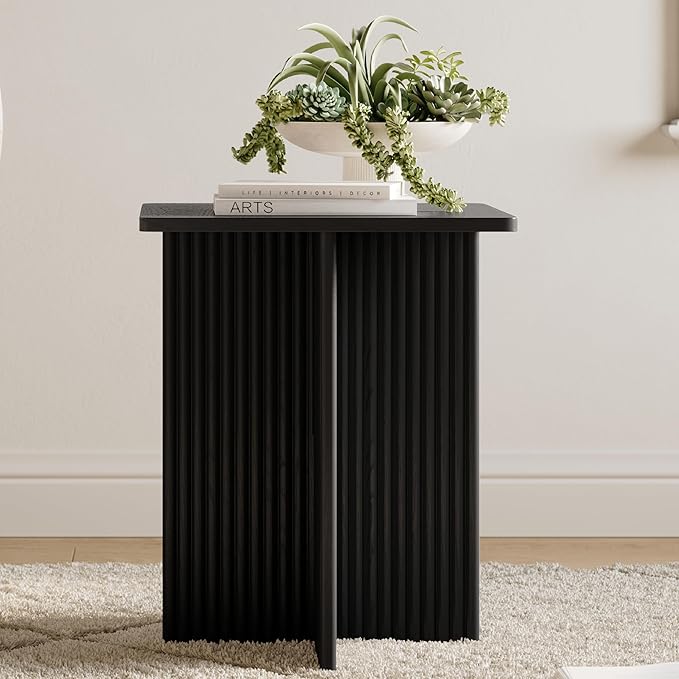 Fluted Accent Side Table - Pedestal Drink Desk - Modern Home, Bedroom
