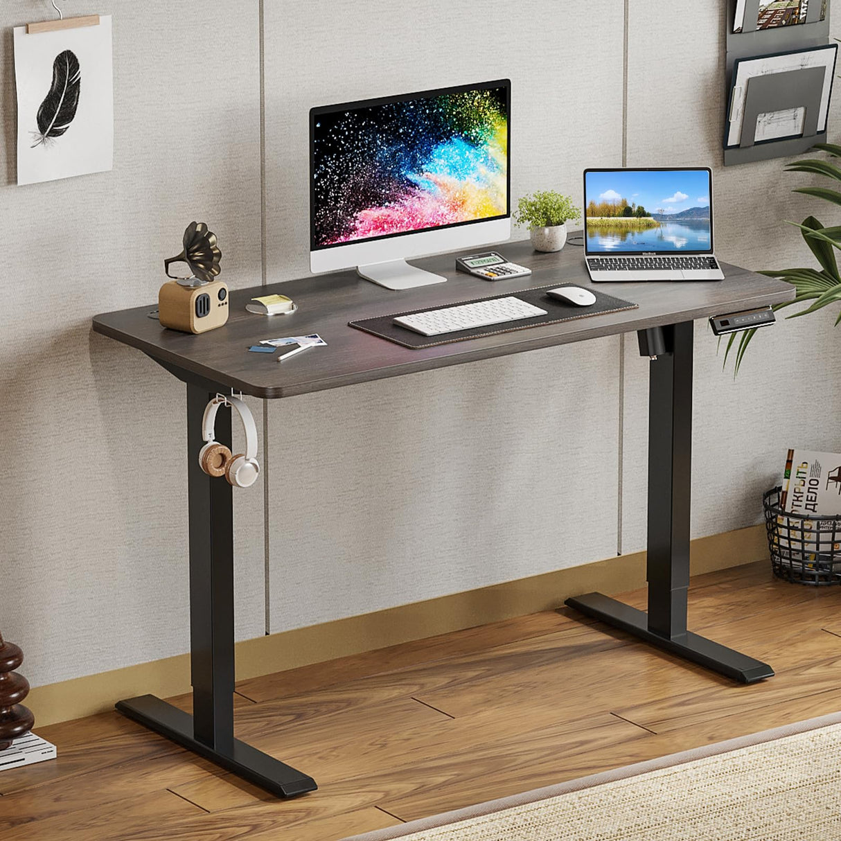 Height Adjustable Electric Standing Desk with Whole Board, Modern, White