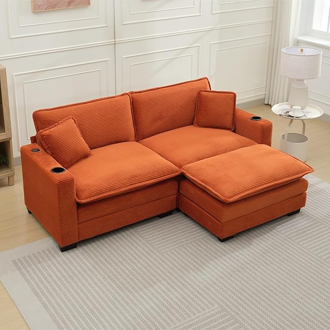 Corduroy Cloud Sectional Couch, Modern Comfy Modular L-Shaped Sectional