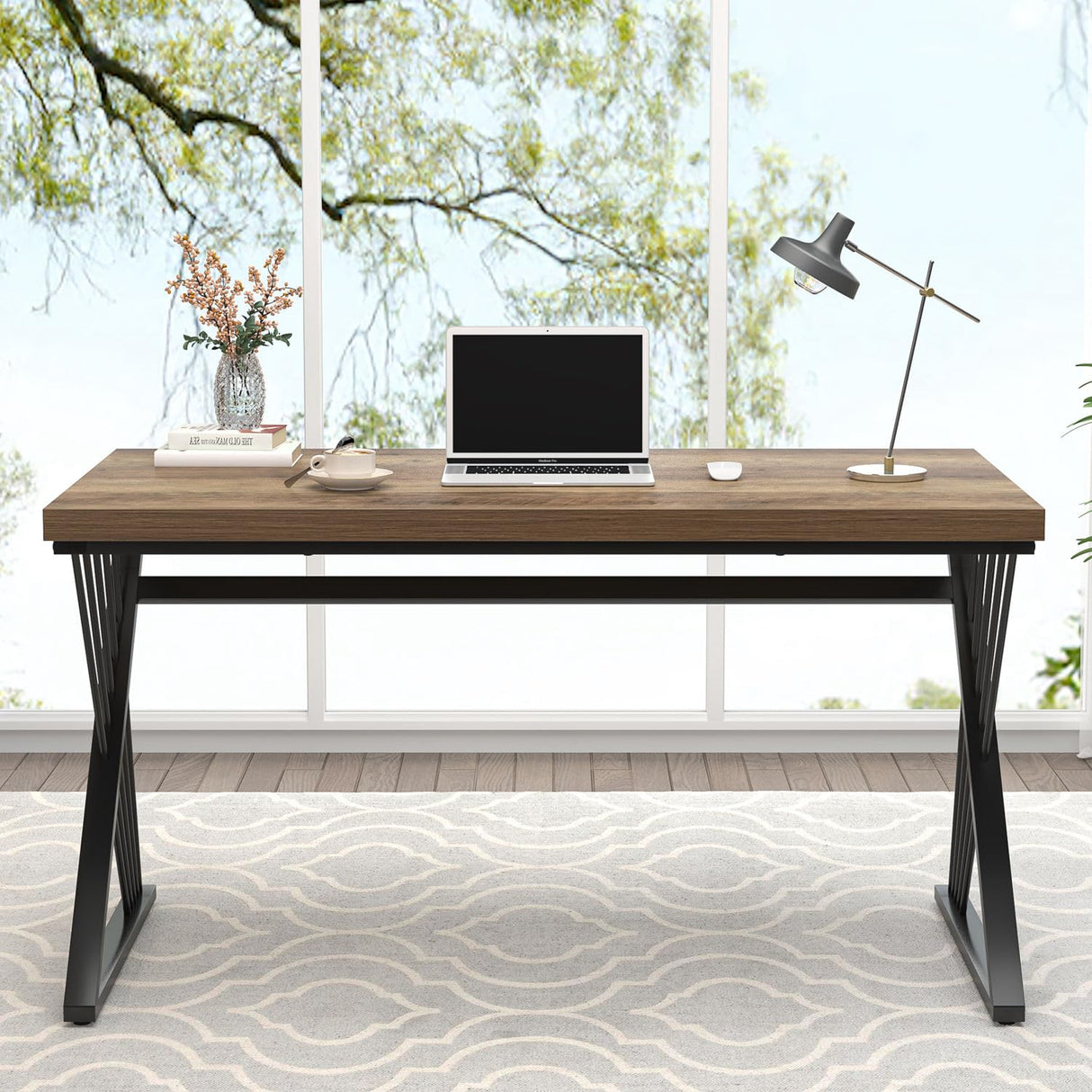 Computer Desk, Modern Home Office Desk, Wood and Metal Study Writing Gaming Table