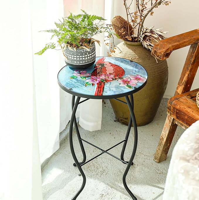 Patio Side Table Outdoor Accent Table Bistro Coffee Table Plant End Table Small Porch Table