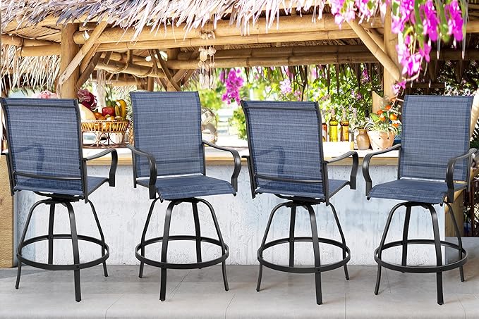 3 Pieces Outdoor Swivel Bar Set, All Weather Textile Fabric Patio High Bar Stool Bistro Set