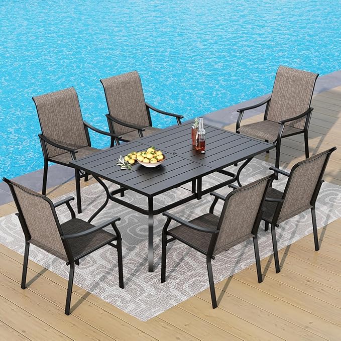 Patio Dining Table and Chairs for 8,Outdoor Chairs with Textilene Fabric,Quick-Dry