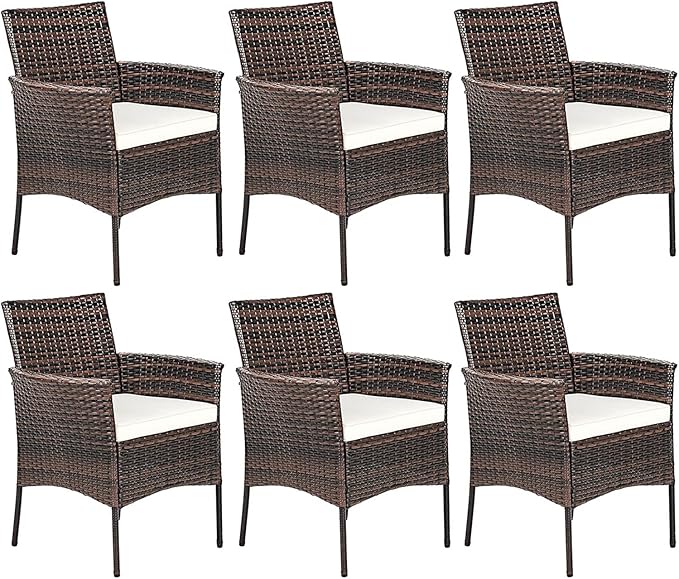 Wicker Patio Chairs Set of 4, Indoor Outdoor PE Rattan Armchairs w/Cane Back