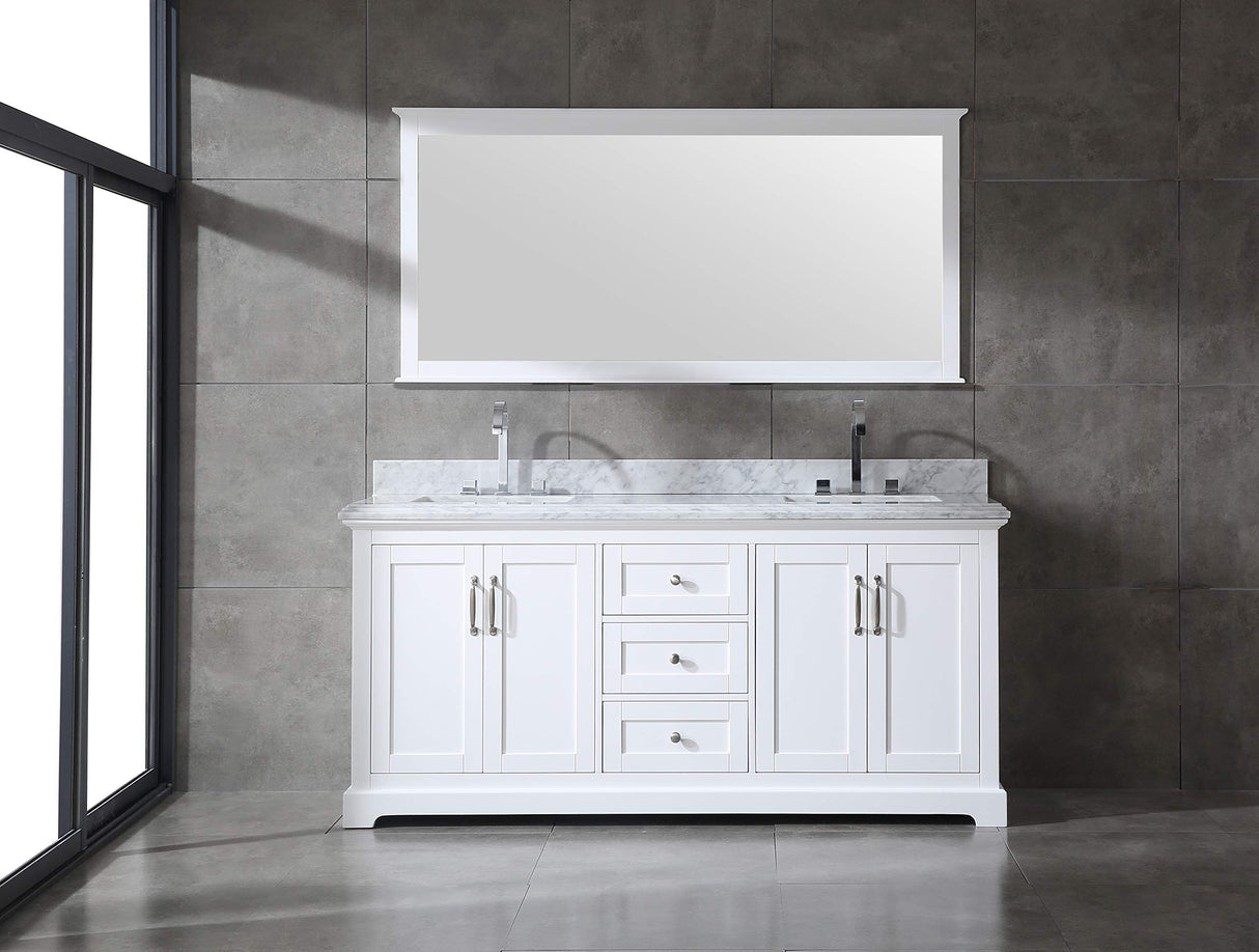 72" Solid Wood Double Sink Bathroom Vanity | Marble Countertop & Backsplash