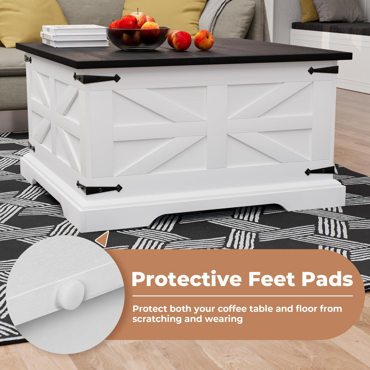 Farmhouse Coffee Table with Storage, Square Center Table for Living Room, Rustic