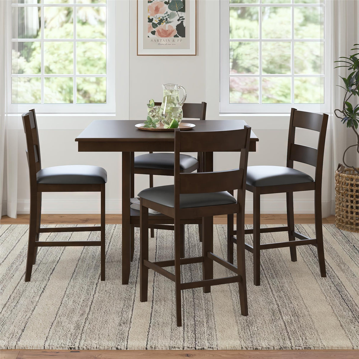 Counter Height Dining Table and Chairs Set, Espresso