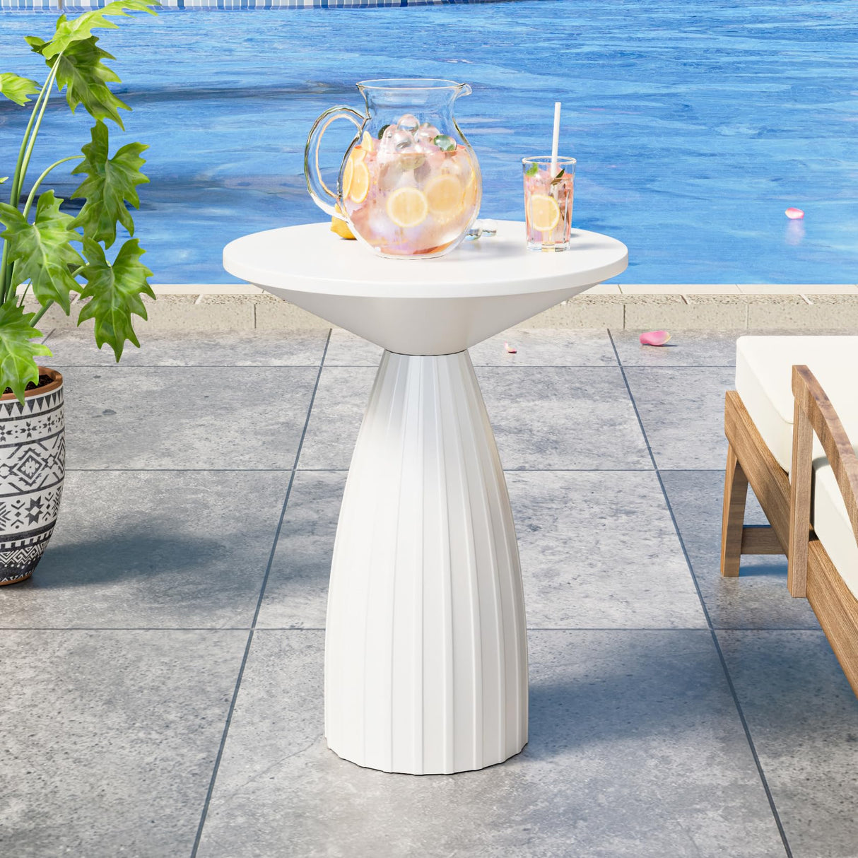 Round Small Patio Side Table, Metal Steel Outdoor Side Table, Patio Accent End Table