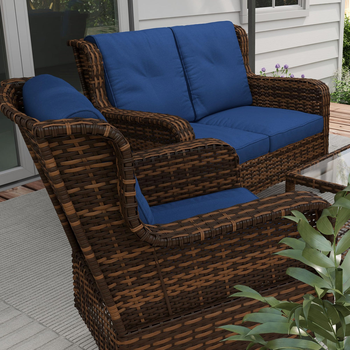 4 Piece PE Rattan Outdoor Patio Furniture Set, Wicker Conversation Set