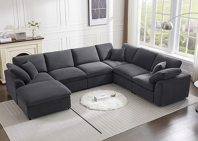 Siiejia Modular Oversized Cloud Couch – 7-Seater Sectional Sofa with Ottoman