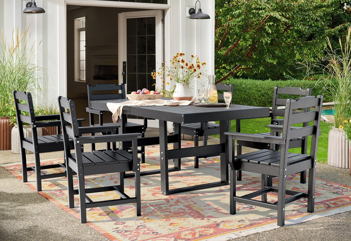 7 Piece Outdoor Dining Set All Weather HDPE Patio Table and Chairs Set for 6