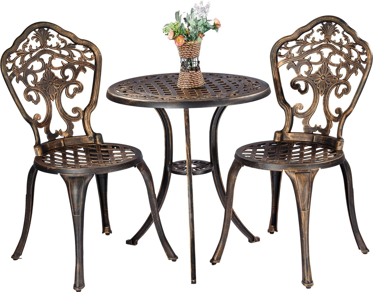 Bistro Set 3 Piece Rustproof Cast Aluminum Patio Furniture Sets 2 Chairs and 1 Round Table Outdoor