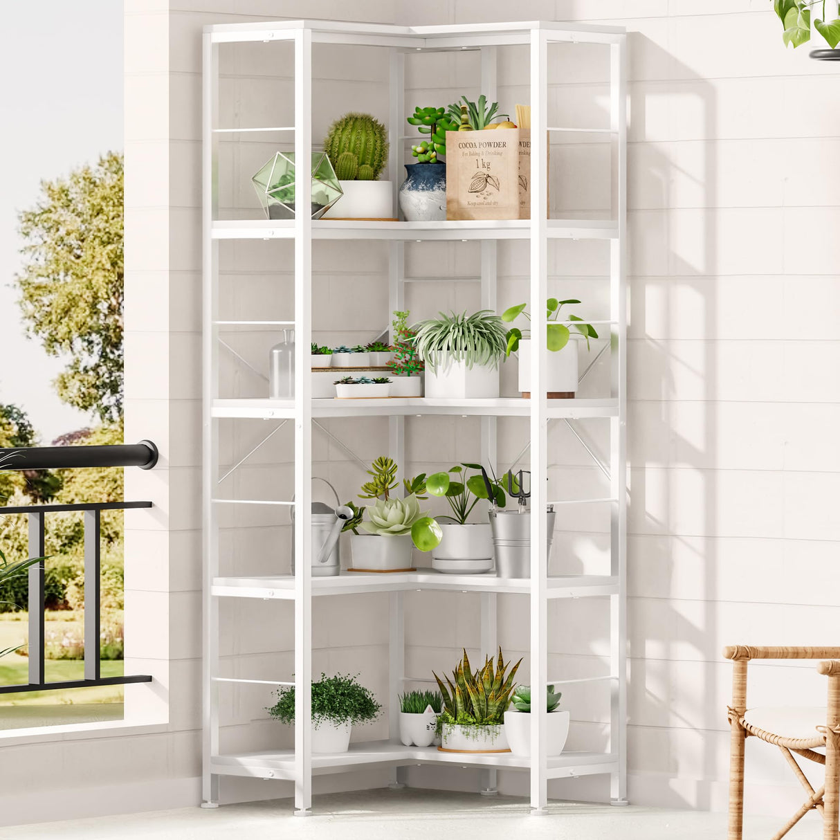 5-Tier Corner Bookshelf, 70.86" Tall Corner Bookcase,5-Shelf Modern L-Shaped Coner Shelf with Metal Frame for Home Office,Living Room,Bed Room(White)