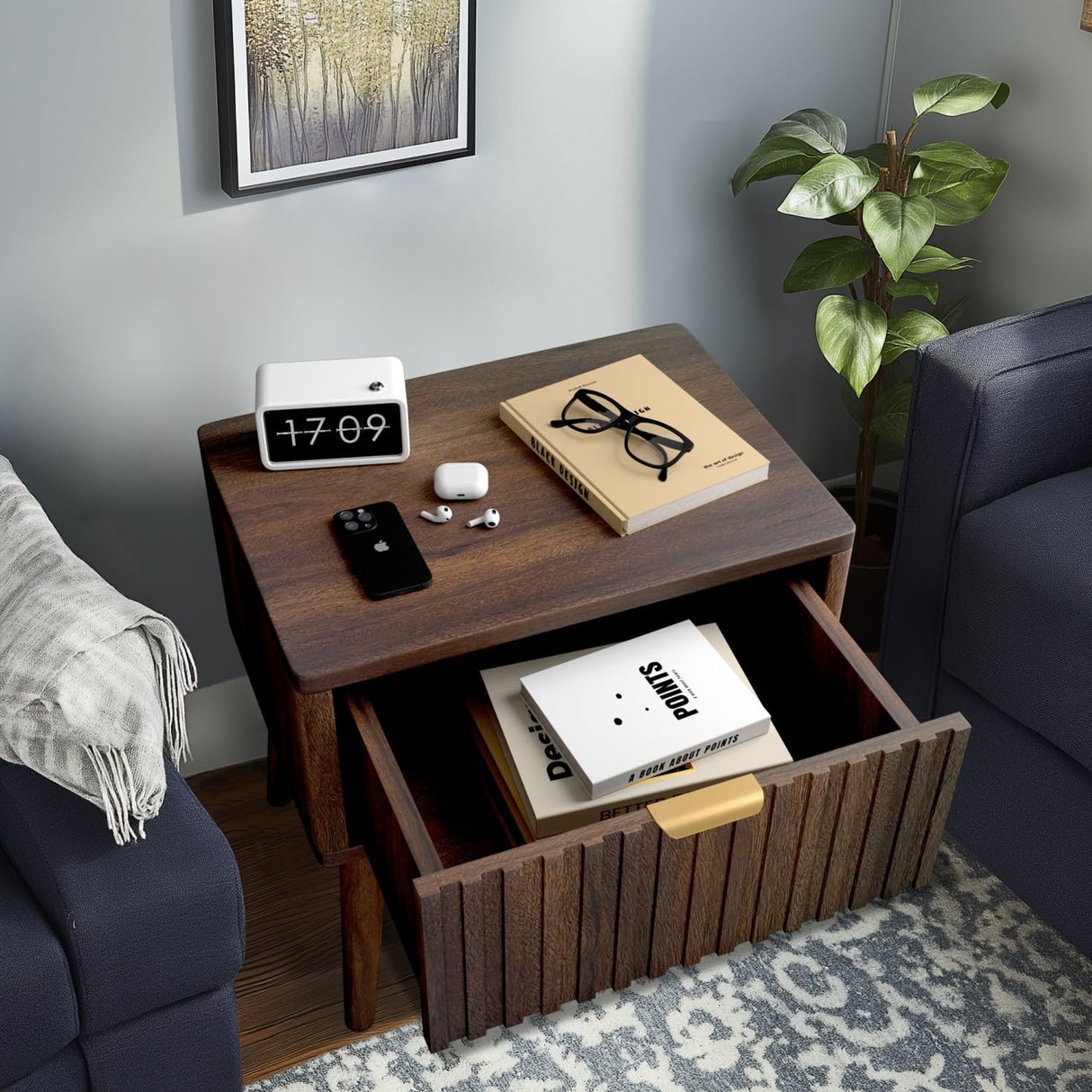 Mid Century Modern Nightstand, End Table with Drawer, Bedside Table with Storage, Side