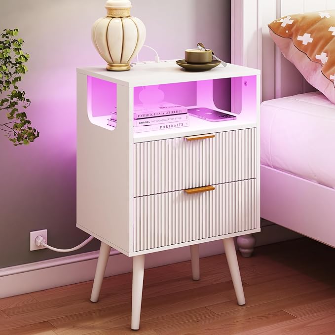 White Nightstand with Charging Station