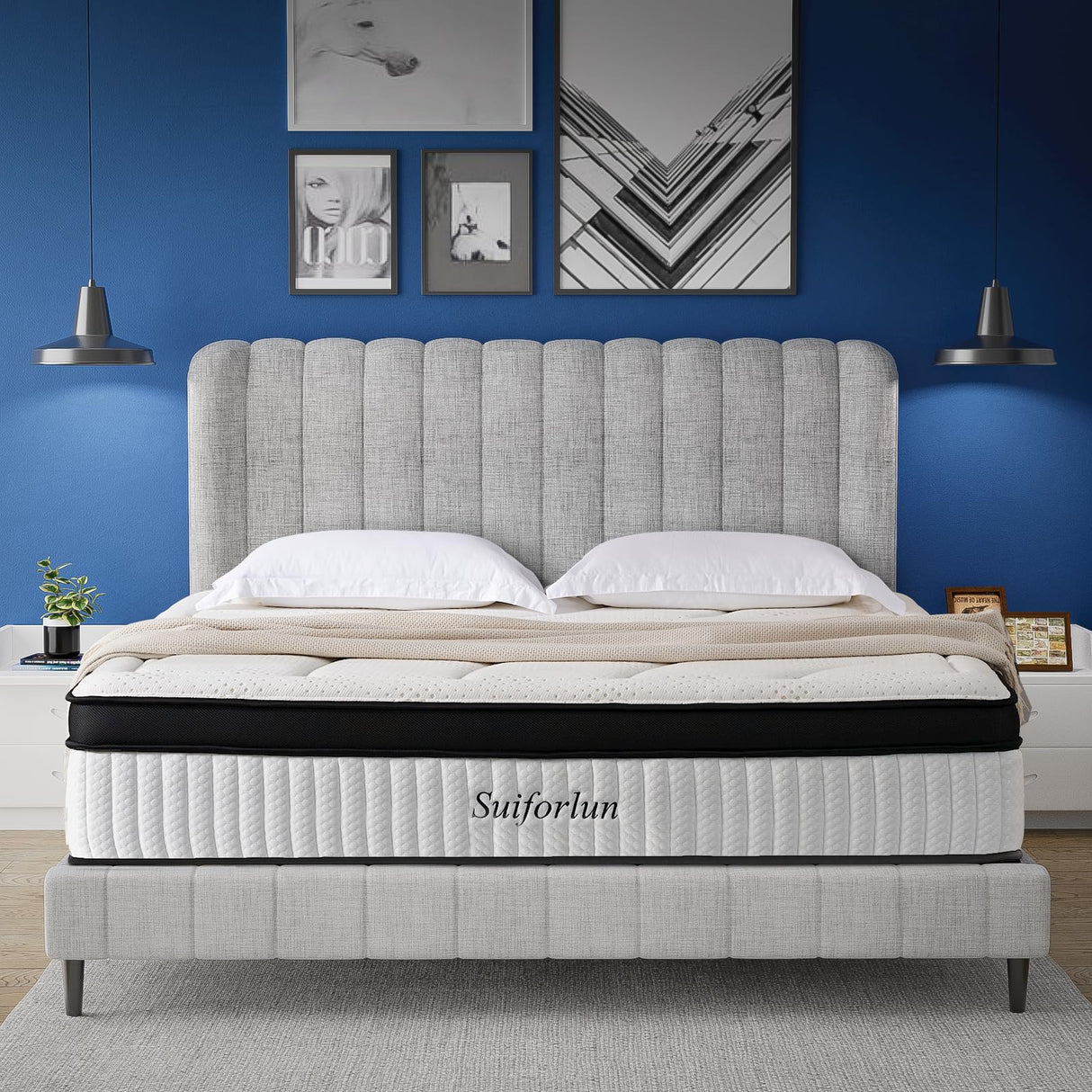 Queen Mattress, 14 Inch Euro Top Gel Memory Foam and Pocket Coils Innerspring Hybrid Mattress