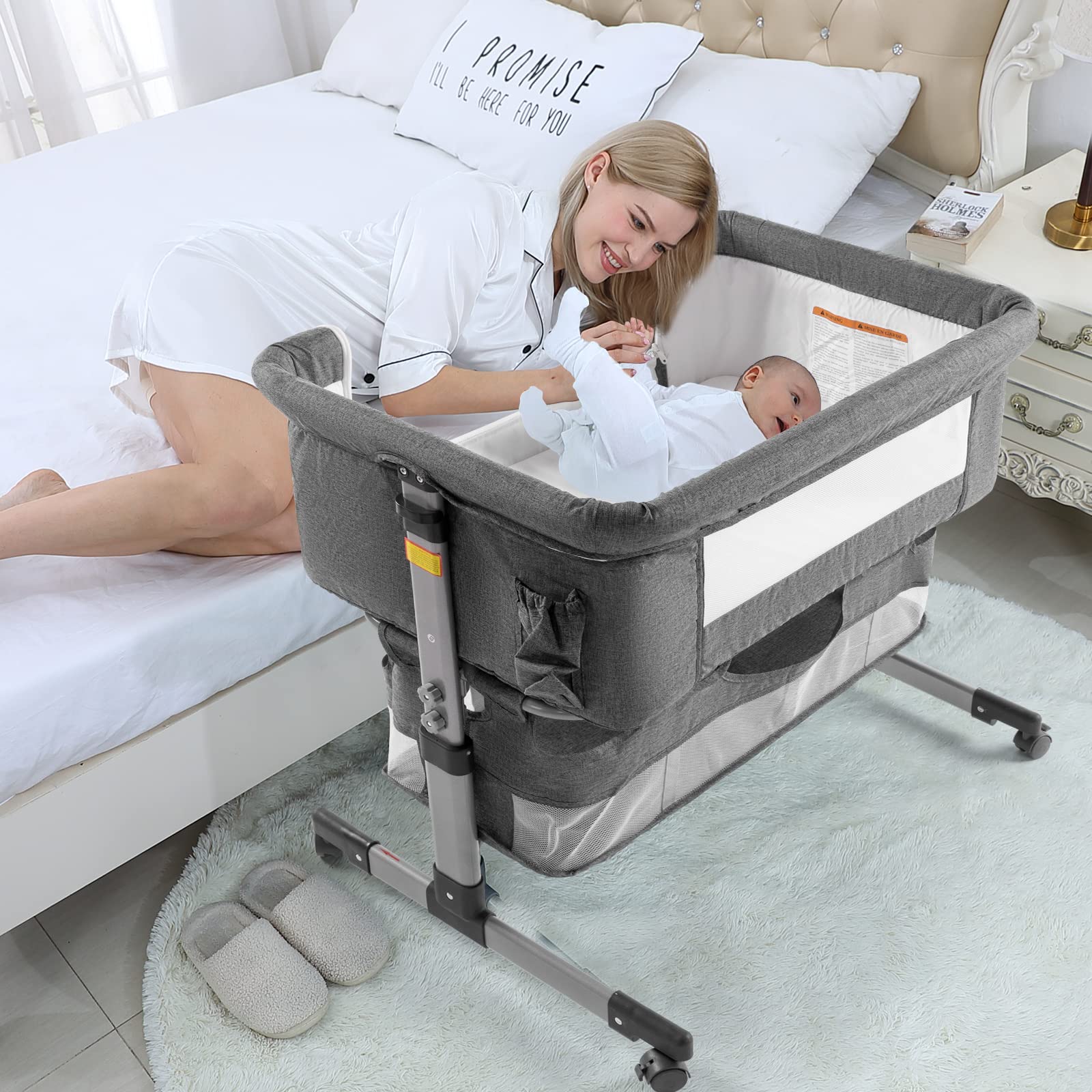 Bedside Sleeper Bedside Crib, Baby Bassinet 3 in 1 Travel Baby Crib Baby Bed