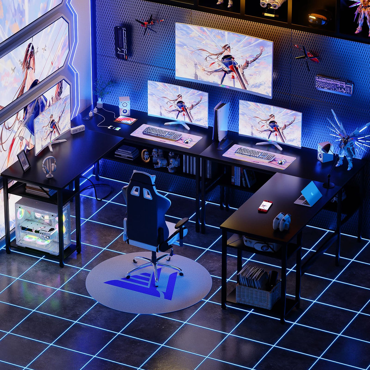 Reversible L Shaped Desk with Magic Power Outlets and USB Charging Ports