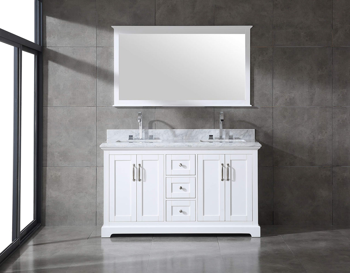Mareo 60" Solid Wood Double Sink Bathroom Vanity | Marble Countertop & Backsplash