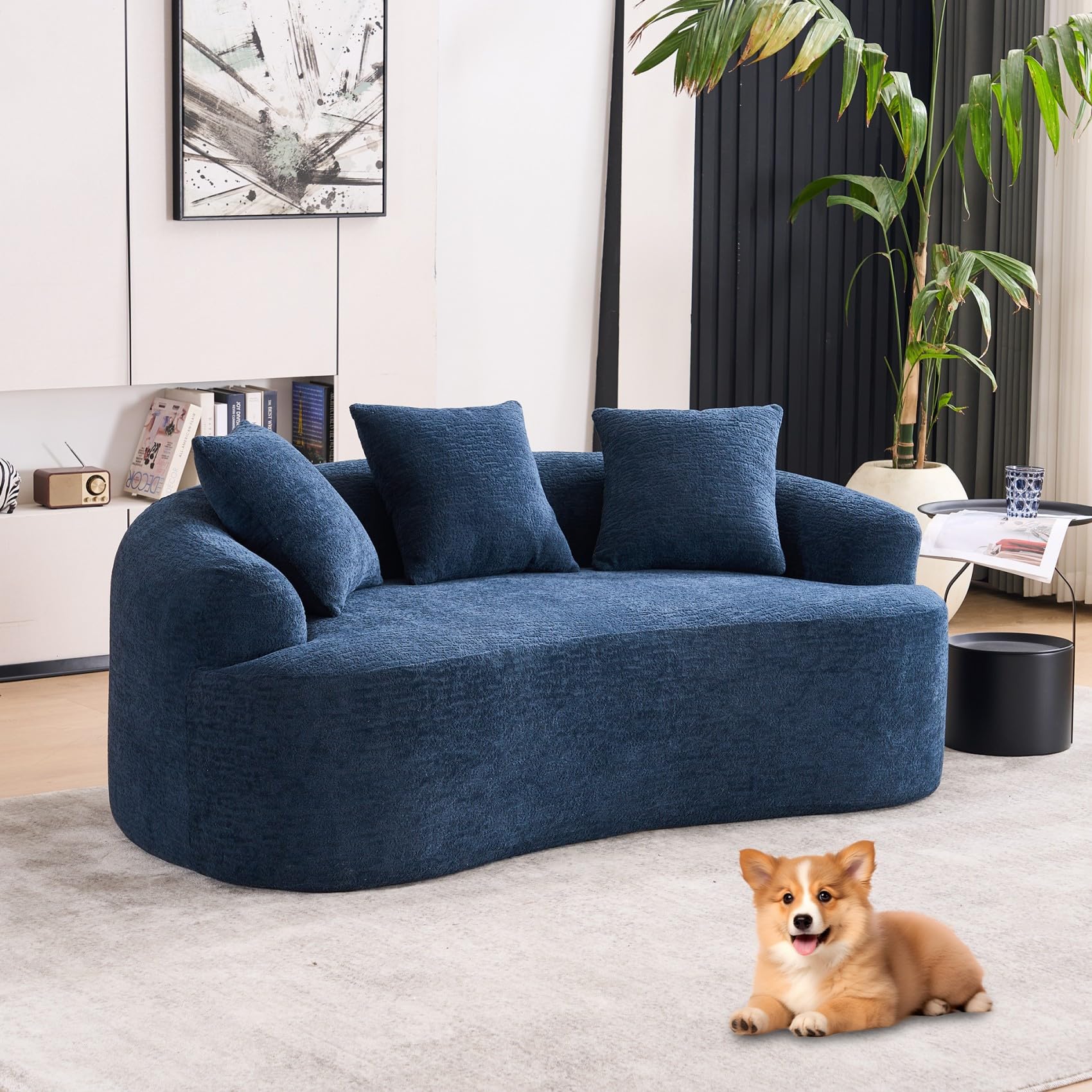 Loveseat Chenille Couches with 3 Pillows, Oversized Upholstered Luxury Plush Cloud Sofa