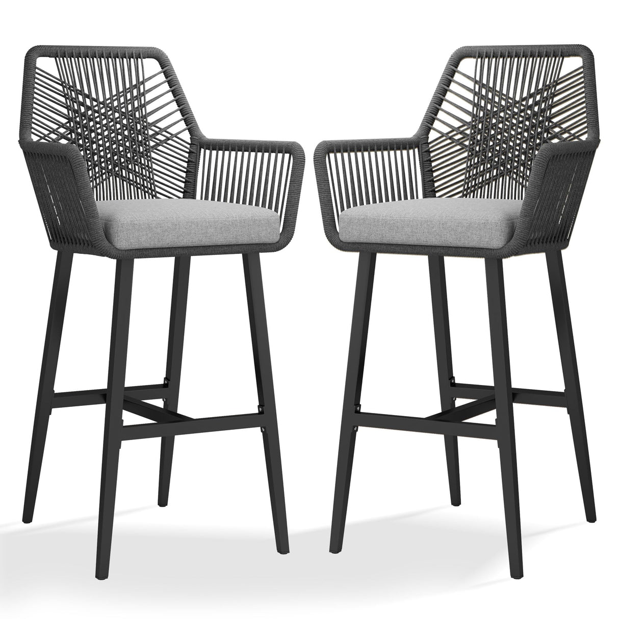 28'' Outdoor Counter Height Bar Stools Set of 2, Rattan Bar stools Boho Woven Patio