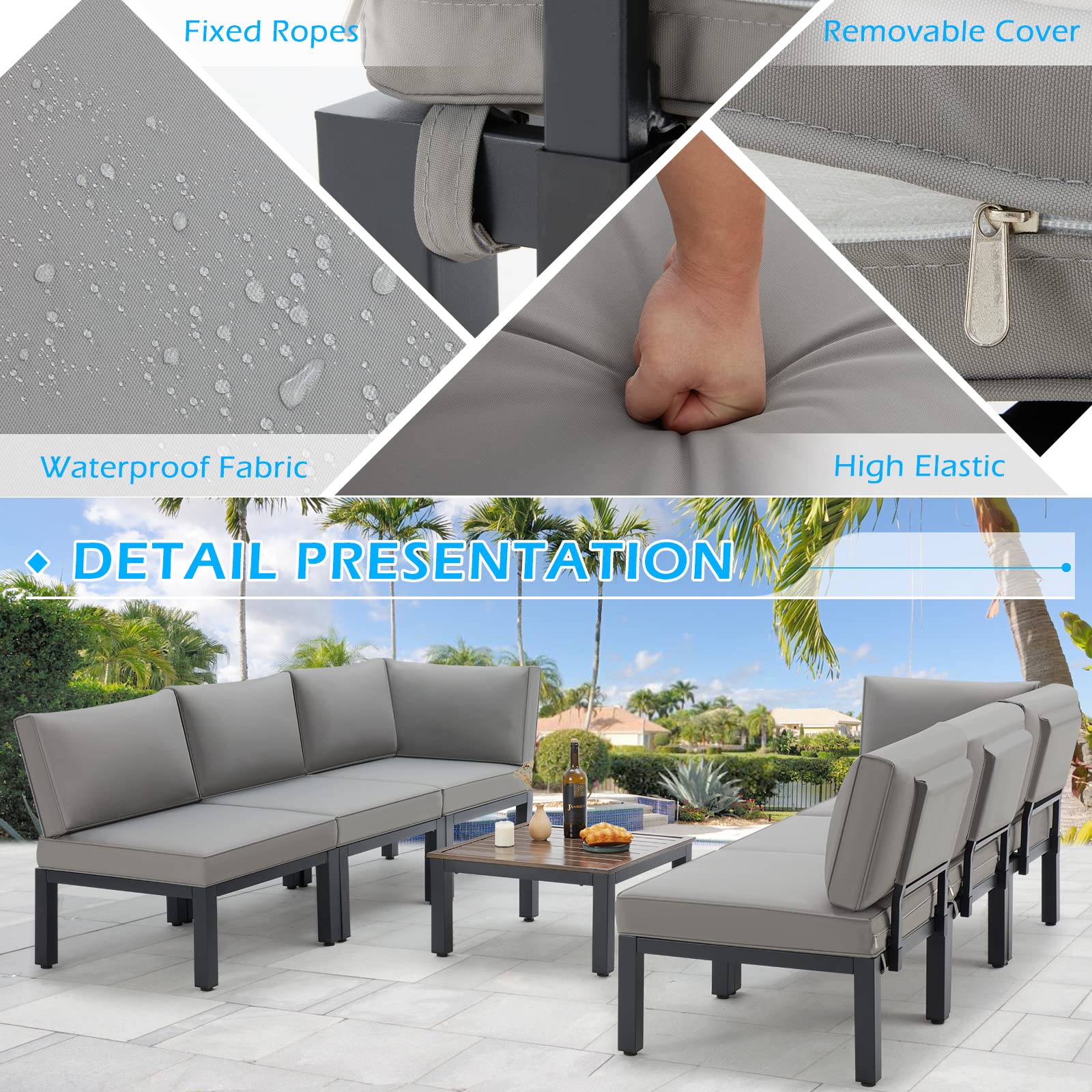 Outdoor Patio Furniture Set, Metal Patio Sectional Conversation Sofa, Black Wrought Iron