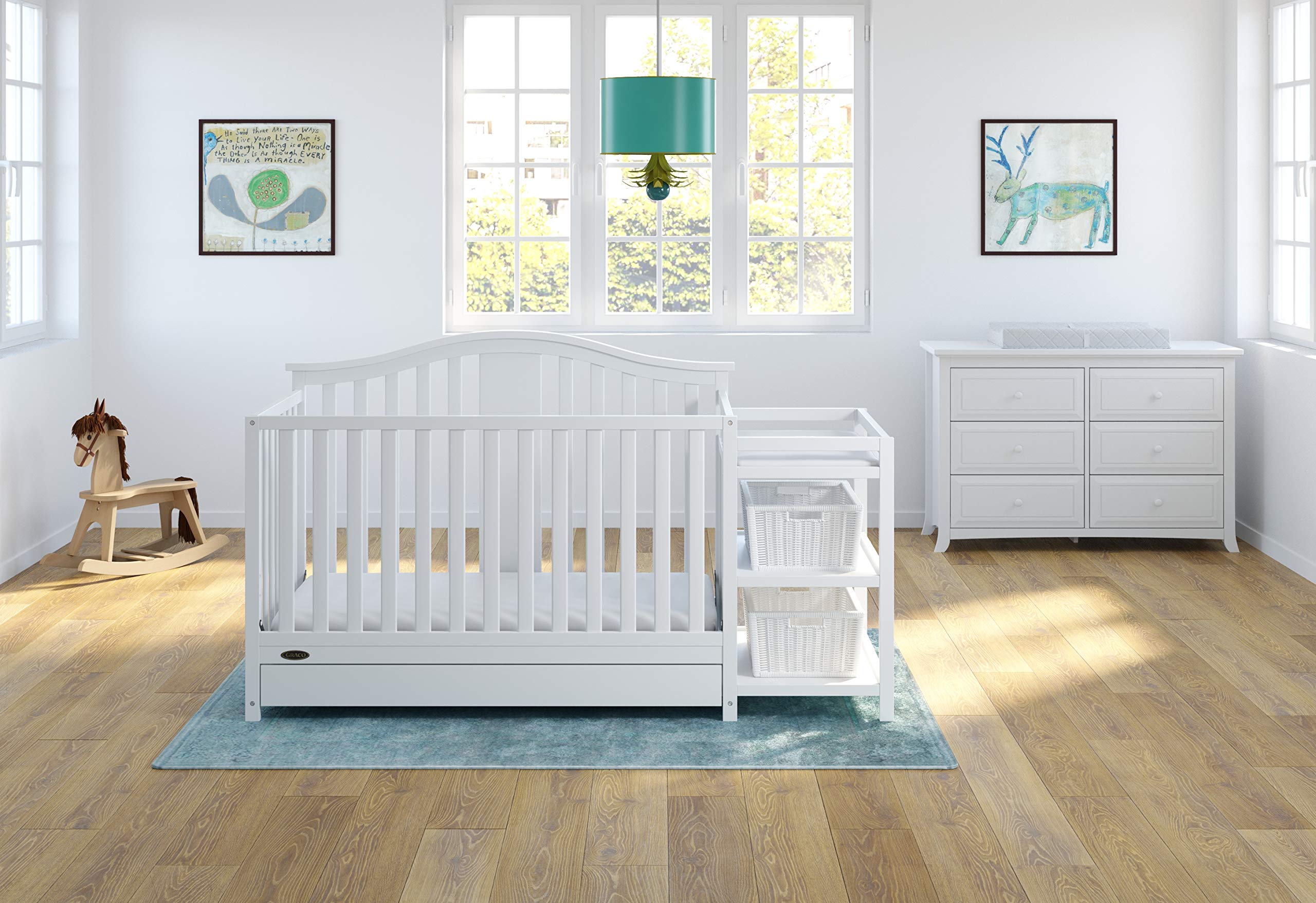Solano 4-in-1 Convertible Crib and Changer with Drawer (White) – Crib and Changing Table Combo with Drawer, Includes Changing Pad, Converts to Toddler Bed, Daybed and Full-Size Bed