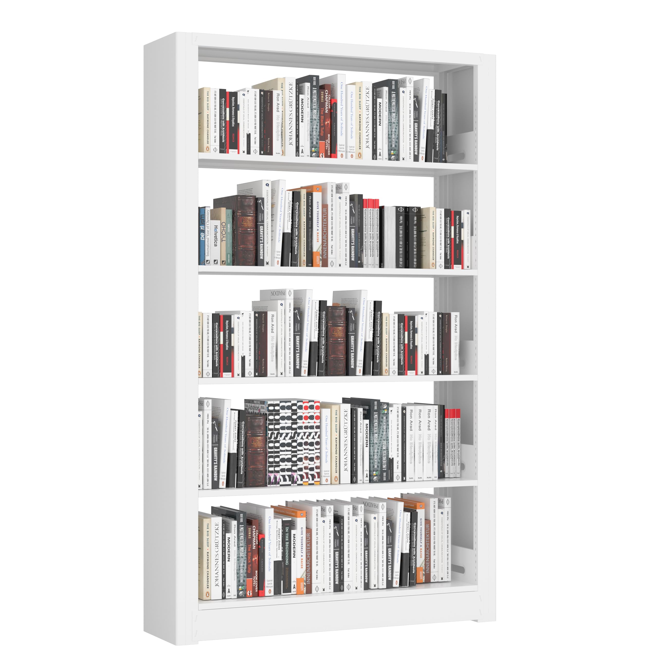 5-Tier Bookshelf, White Bookshelf with Adjustable Storage Shelves