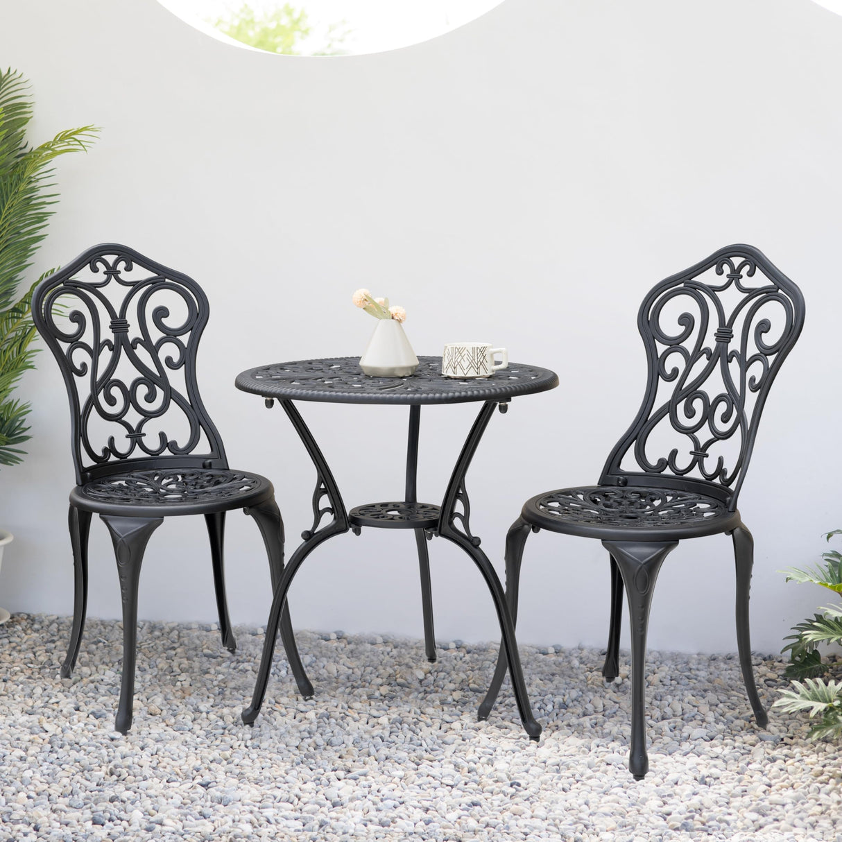 3 Pieces Patio Bistro Set, Outdoor Bistro Set with 2 Chairs, Round Table with Umbrella Hole
