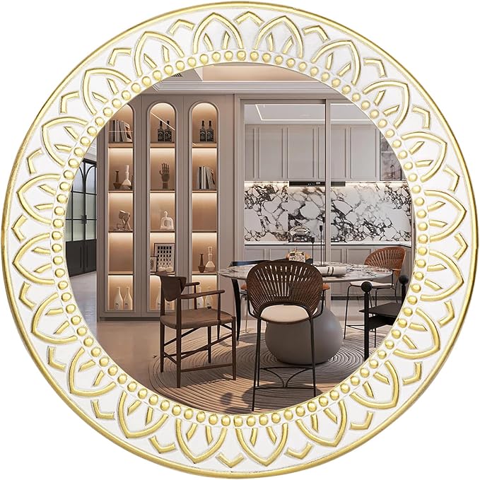 30 Inch Round Wood Mirror Boho Entryway Rustic Decorative Farmhouse Mirrors